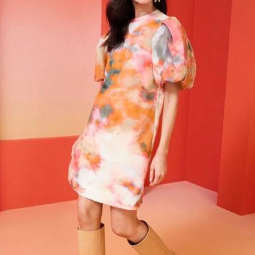 NWOT Marie Oliver Womens Evie Dress Autumn Sky Puff Sleeve Tie Dye Autumn Large